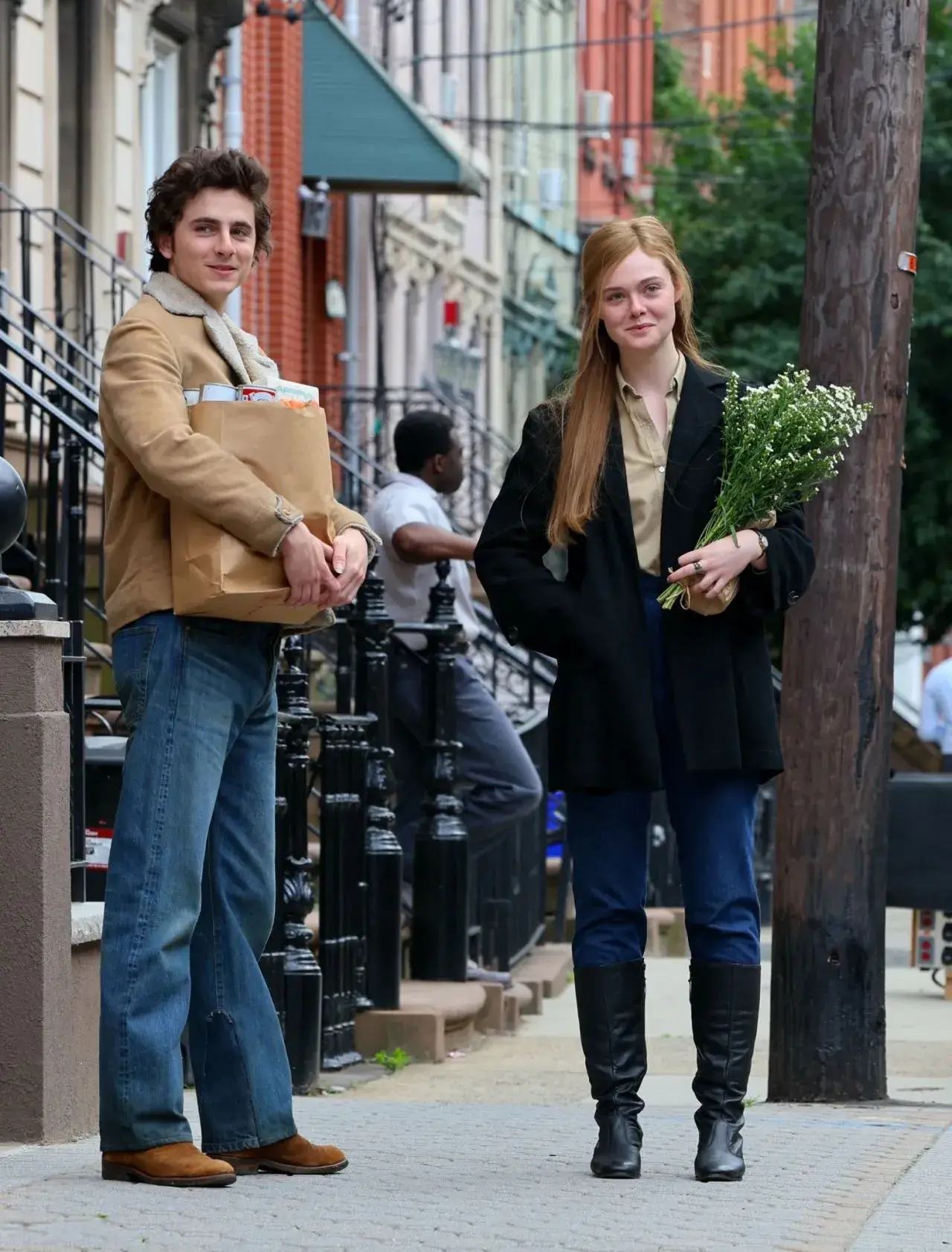 ELLE FANNING AND TIMOTHEE CHALAMET AT A COMPLETE UNKNOWN SET IN NEW JERSEY 10